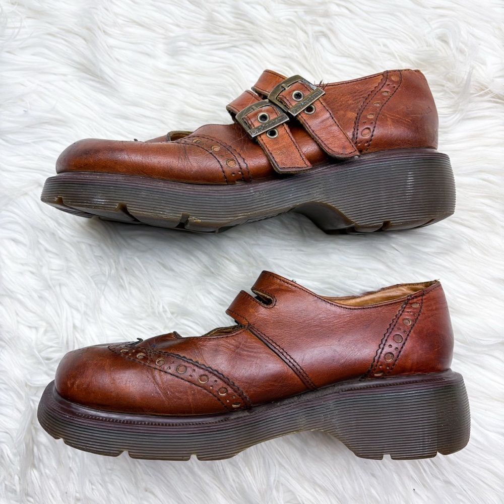 Dr. Martens Vintage Made in England Brogue Mary Jane Double Strap Leather Shoes - Picture 6 of 11